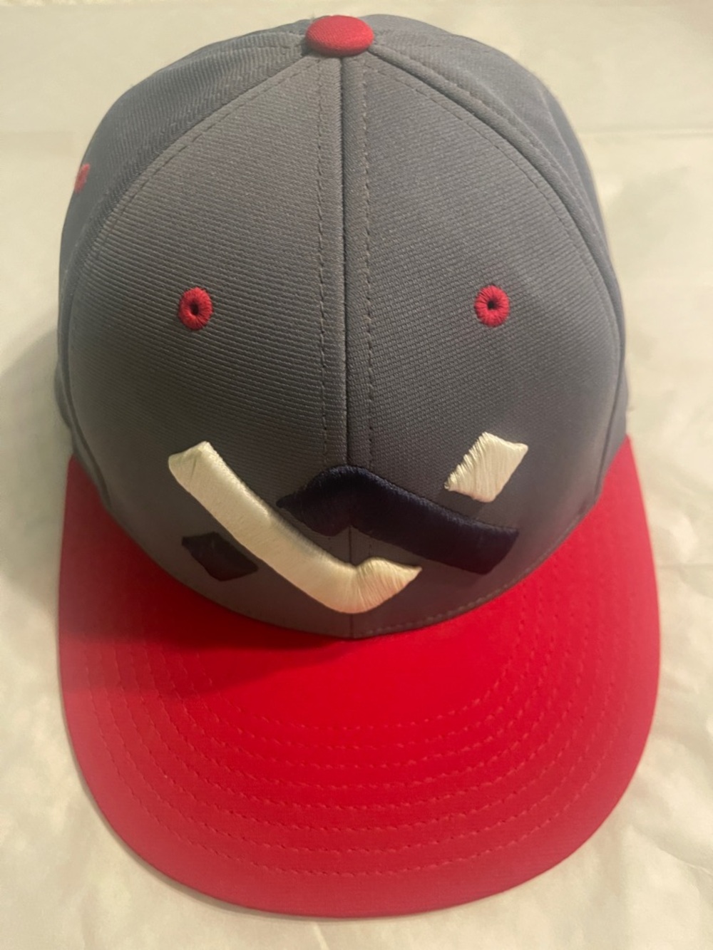 Kids Gray and Red Baseball Cap with Playful Embroidered Detail